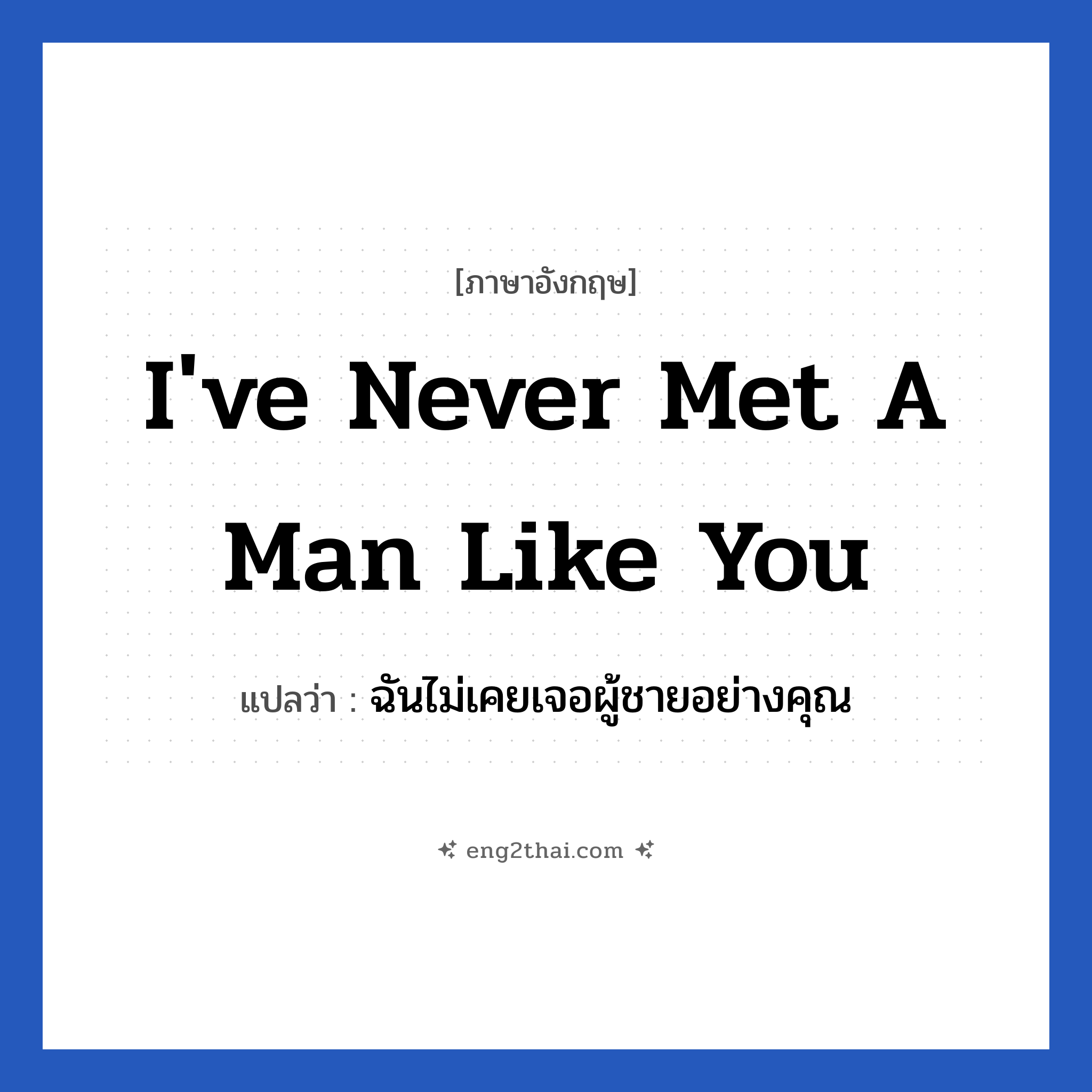 I&#39;ve never met a man like you แปลว่า?, วลีภาษาอังกฤษ I&#39;ve never met a man like you แปลว่า ฉันไม่เคยเจอผู้ชายอย่างคุณ หมวด ความรัก