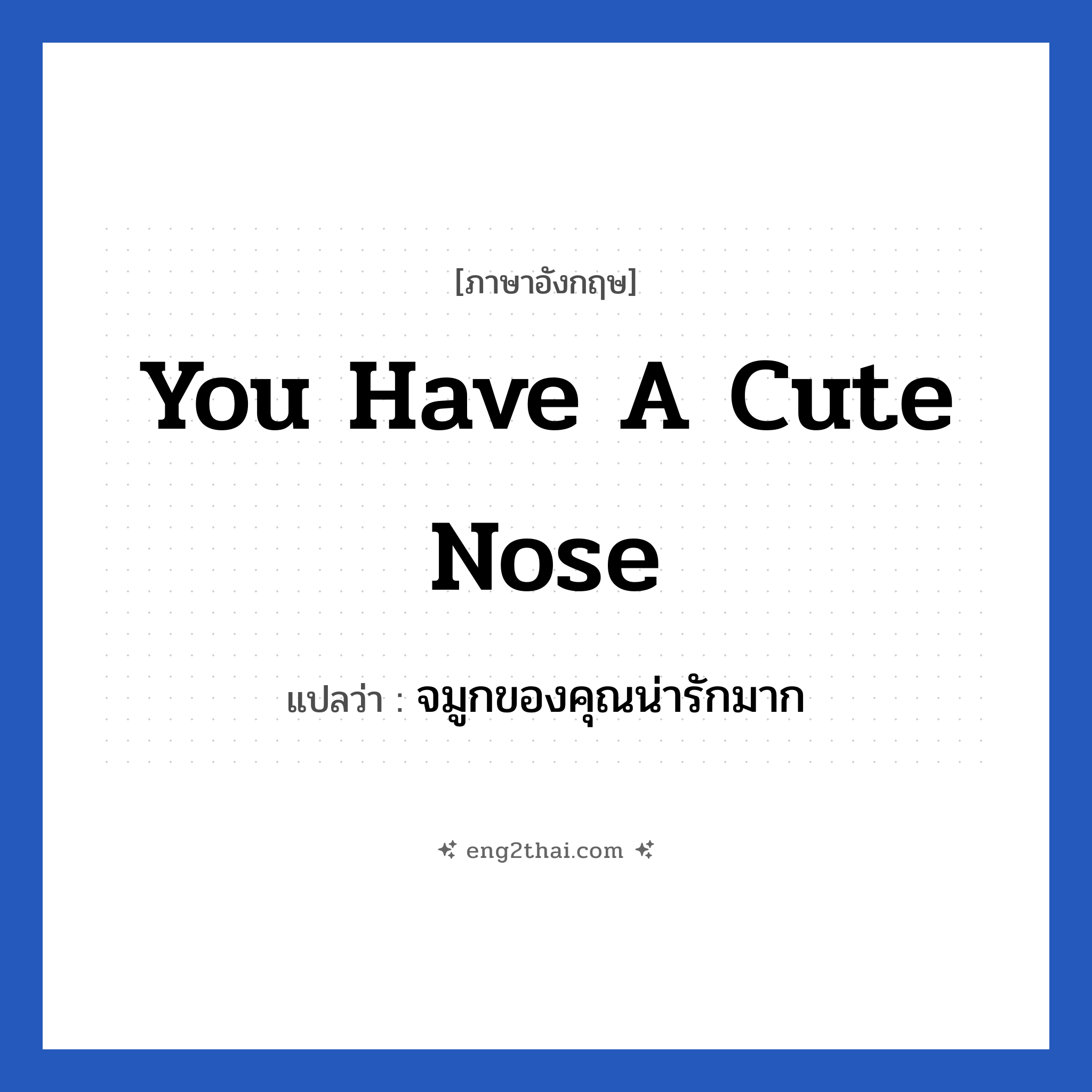 You have a cute nose แปลว่า?, วลีภาษาอังกฤษ You have a cute nose แปลว่า จมูกของคุณน่ารักมาก หมวด คำชมเชย